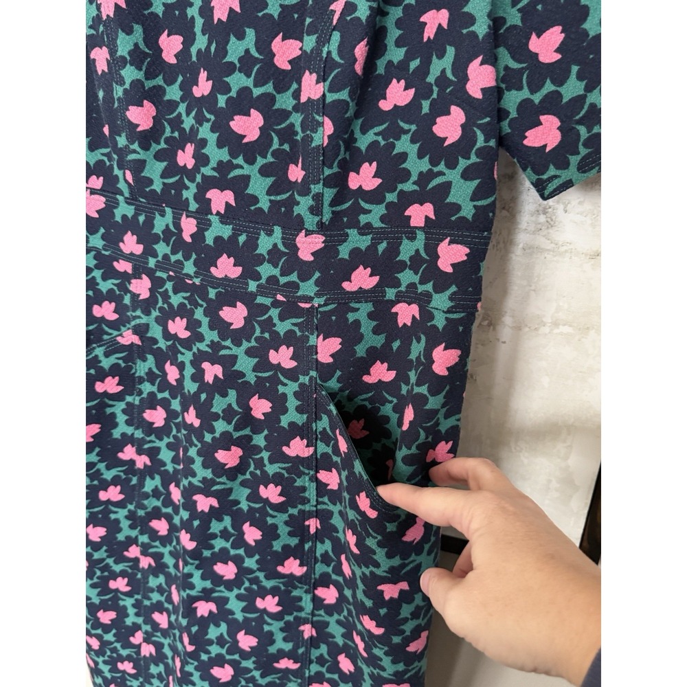 Boden Louise Textured Forest Bloom Midi‎ Sheath Dress Pockets Size 10 Green Pink - Picture 6 of 13